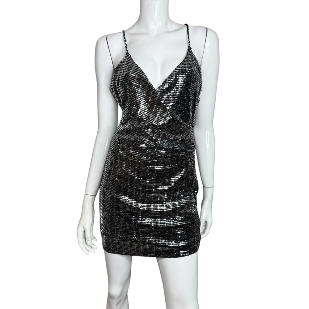 Olivaceous Black & Silver‎ Sequin Spaghetti Strap Backless Bodycon Mini Dress